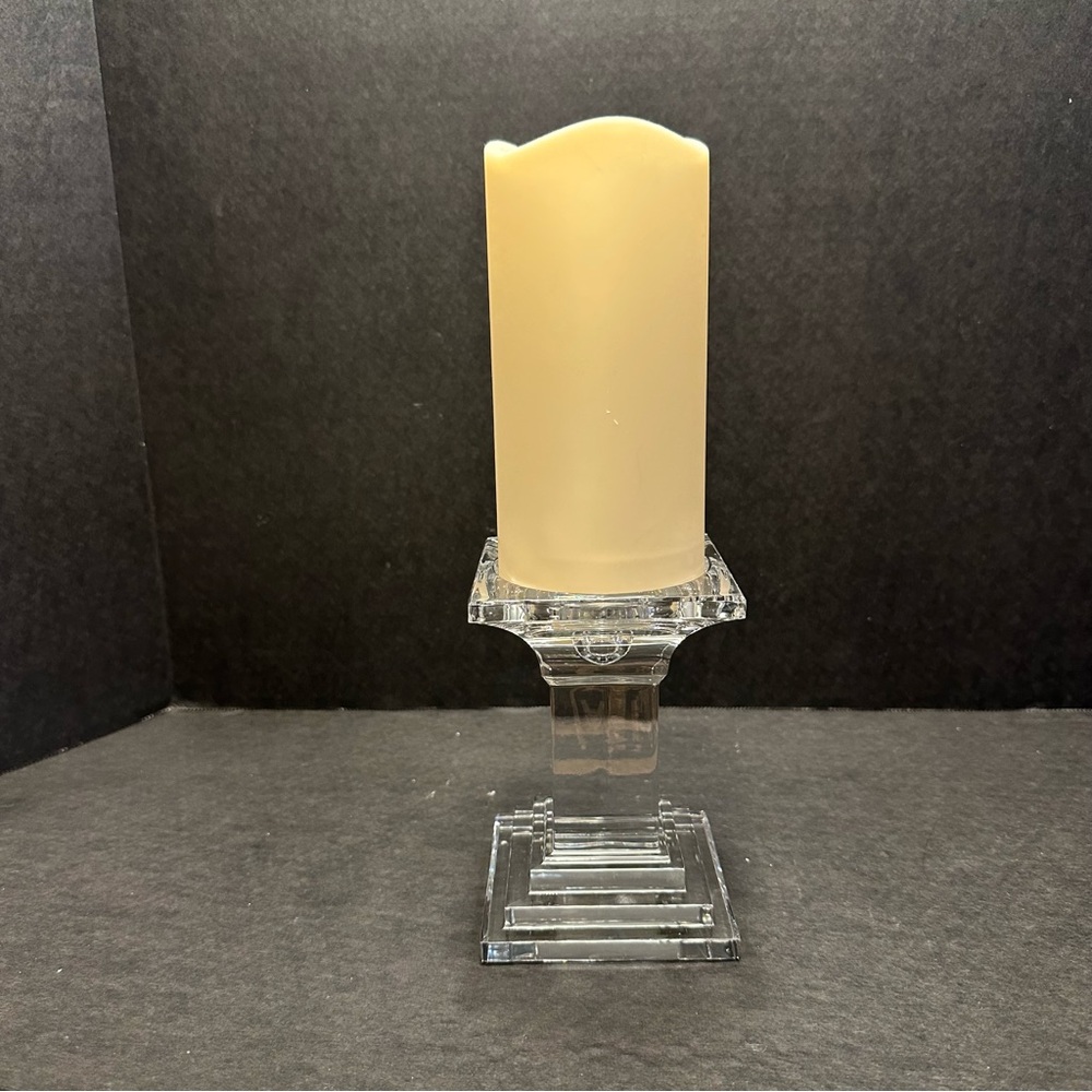Crystal Square Accommodates Pillar or Taper Candle Holder 5.25" H Vintage HEAVY